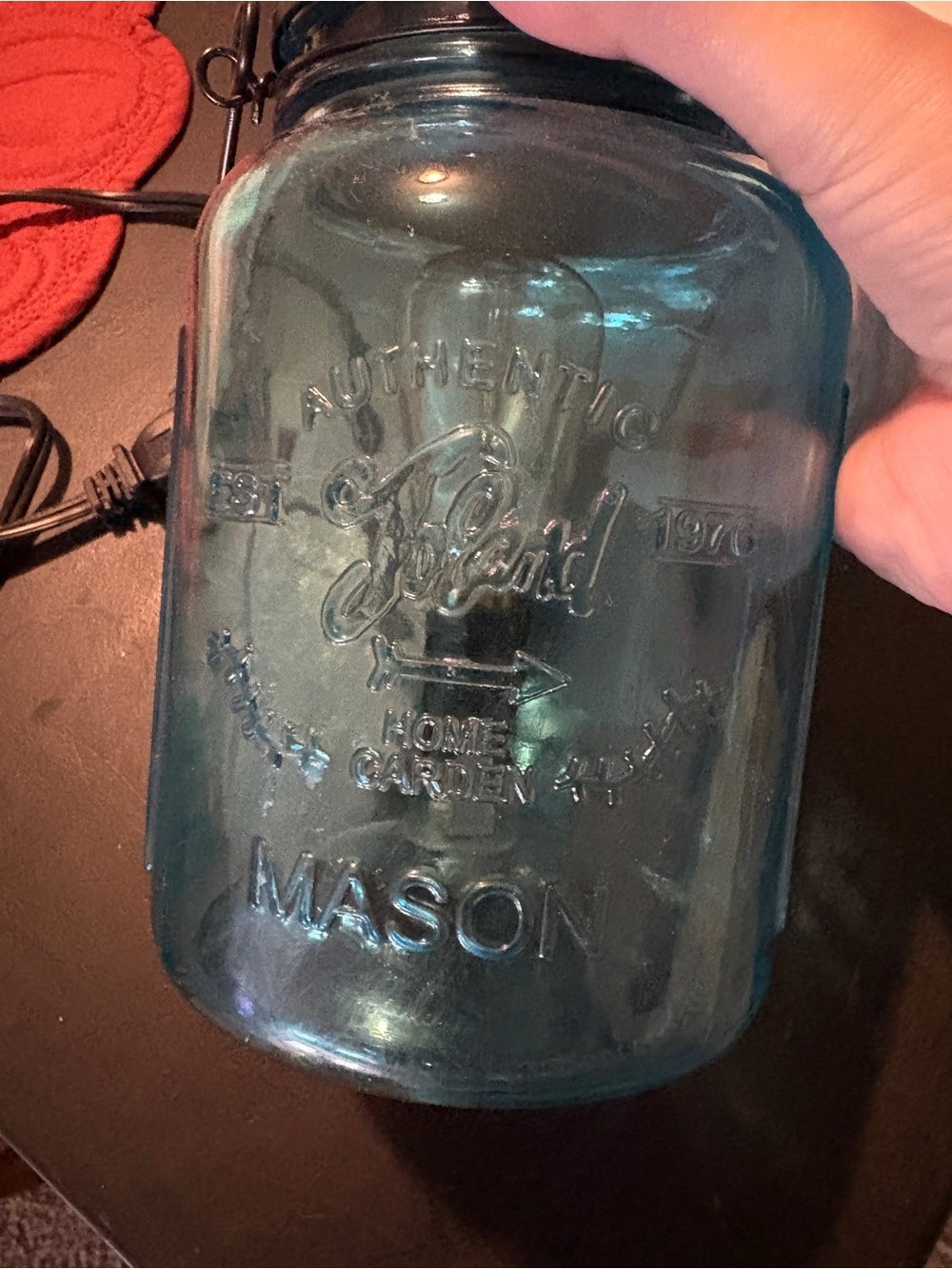 Authentic Mason Jar - Blue Glass Decorative Jar Wax melt top